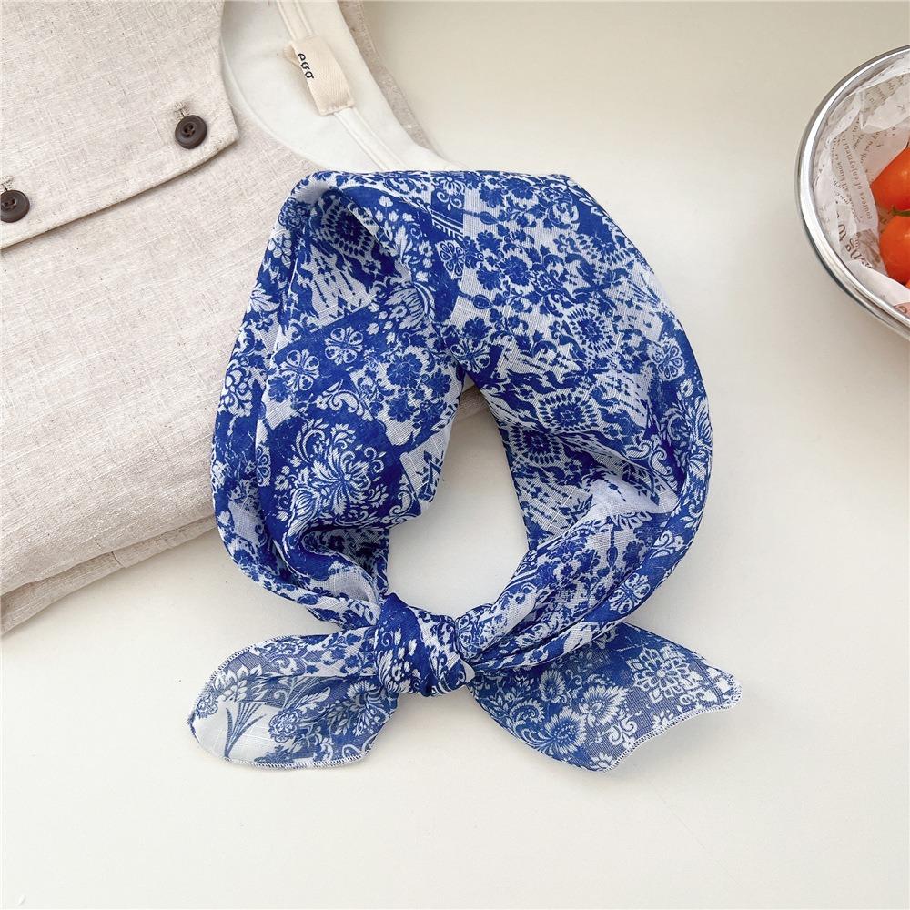 Cashew Small Square Scarf Floral Square Handkerchief Simple Printed Silk Scarf  Vacation