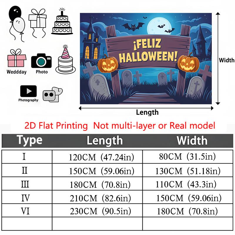 Party Backdrop Halloween Castle Flat Spooky Night Scene Graveyard Pumpkins Bats Event Photo Background Outdoor Party Decor
