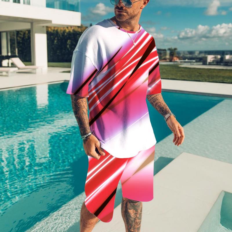 Abstract Graphic 3D Print Men's Suits T-Shirts Shorts 2-Piece New Sets Casual Tracksuit Streetwear Oversized Outfit Man Clothing