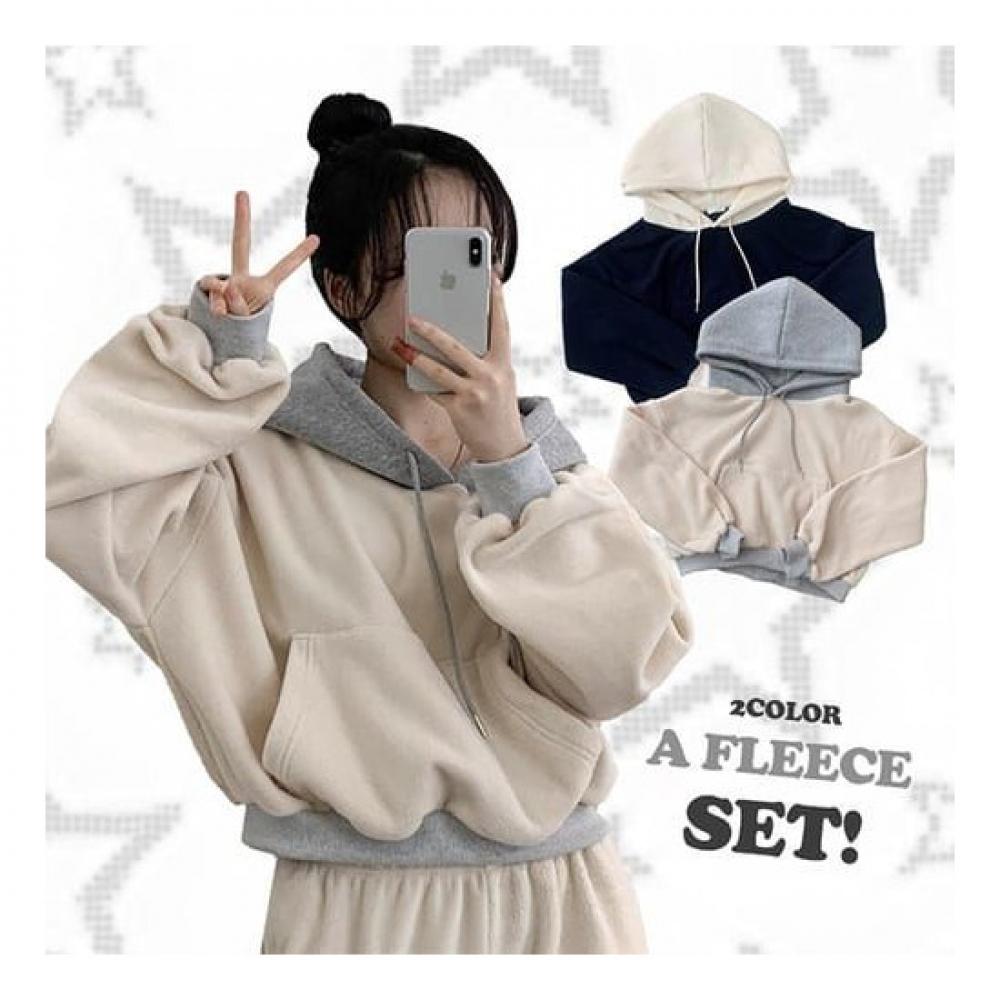 The Pink Women S Fleece Color Block Cropped Hoodie + Wide pantS Set
