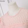 ZANZEA Womens Lace Patchwork Casual Round Neck Short Sleeve Elegant Dress