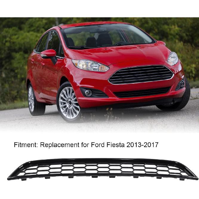 Front Bumper Grille Front Mesh Grille Hood Grill Hood Mesh Grille Front Bumper Lower Grill Cover 1801358 Glossy Black Replacement for Fiesta