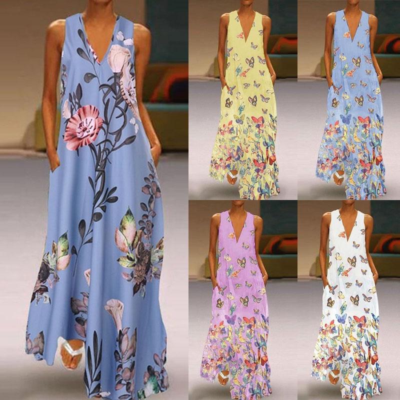 Elegant Women Sleeveless Bohemia Long Maxi Dress For Summer Beach Parties In Plus Sizes