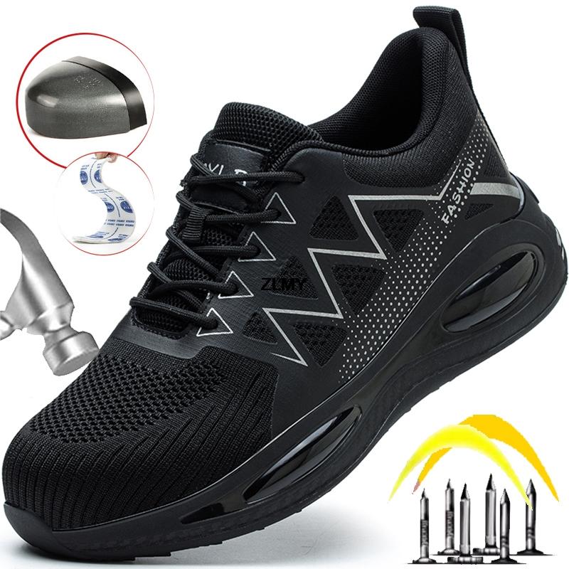 ZLMY Neue Herren Sicherheitsschuhe mit Stahlkappe, Turnschuhe, pannensicher, Arbeitssicherheitsstiefel, atmungsaktiv, leichte Arbeitsschuhe für Herren, mit Luftpolster