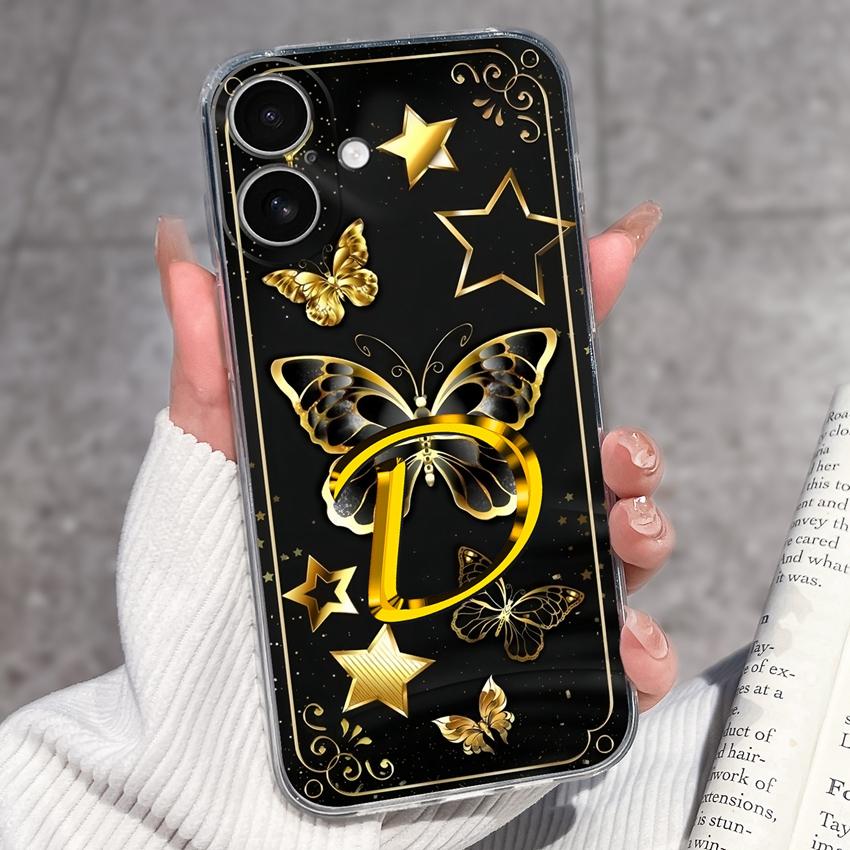 Für iPhone 17 16 15 14 Pro Max Plus 16e 17air Schöne goldene Buchstaben Handyhülle Transparentes TPU Anti-Sturz Schutz Ultra Dünne Hülle Für iPhone Capa