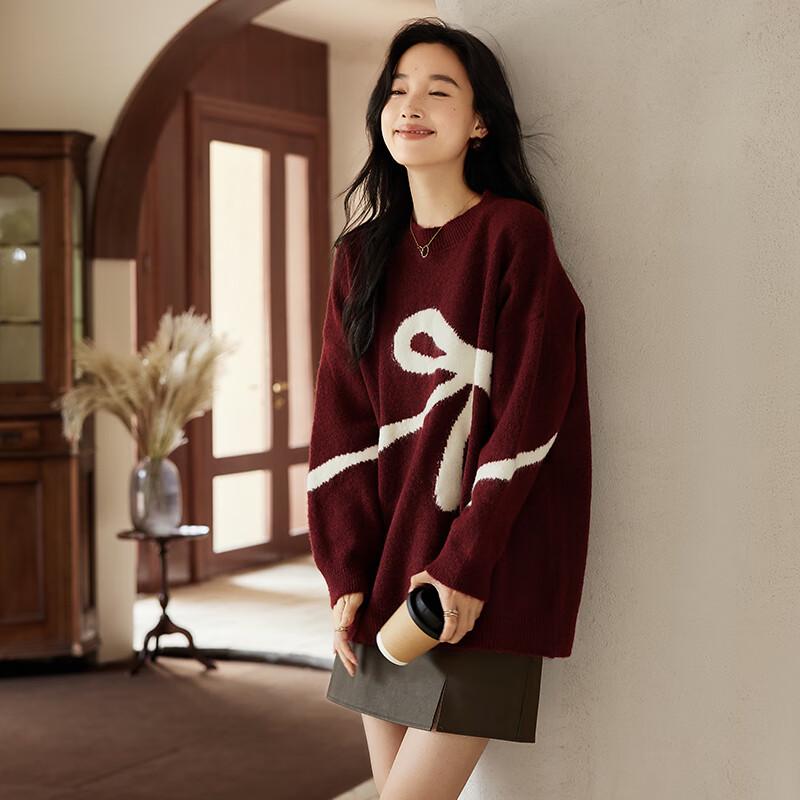 VICTORIA&VERA Women's Winter Relaxed Long-Sleeve Bow Knit Sweater V8901S17263