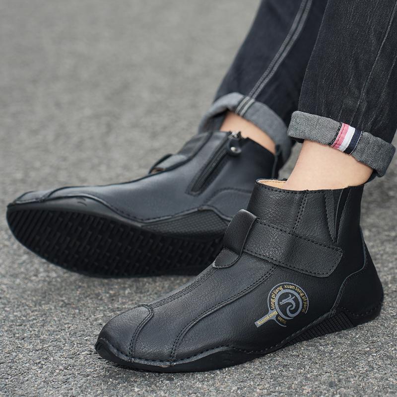 Brand Men High Top Boots Men's Leather Shoes Winter Fashion Plush Warm Outdoor Sneakers Non-Slip Zipper Driving shoes Big Size48