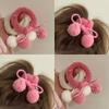 Strawberry Pink Ball Hair Ties Cherry Blossom Bow Scrunchies for Girls Kawaii Ponytail Holders Furry Pompoms Hair Accessorie