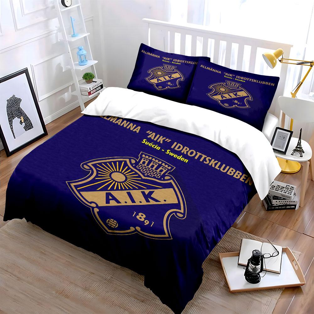 Set Biancheria da Letto con Logo AIK Set Biancheria Copripiumino Set Copripiumino Federe (1 * Copripiumino 2 * Federe, senza piumino)