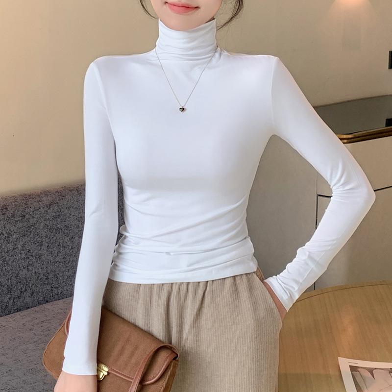 

Женский черный модальный топ с длинным рукавом, облегающий, с высоким воротником, базовый слой для весны, осени, зимы 2024. L (Suitable for 120-140 catties)