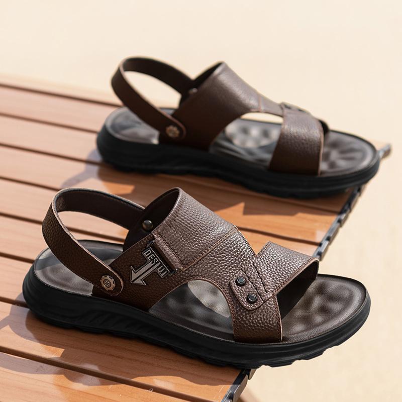 Fashion Casual Male Leather Slippers All-match Male Flats Summer Half Drag New Arrival Men's Sandals Real Leather Outdoor Beach Shoes