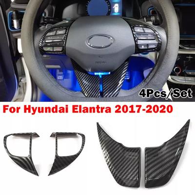 Pro Hyundai Elantra 2017- IONIQ Veloster Vzhled karbonového vlákna Interiér auta Kryt obložení volantu Nálepka Rám tlačítka Auto