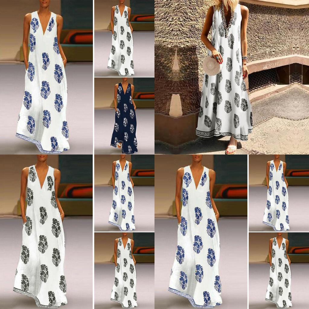 Elegant Women Sleeveless Bohemia Long Maxi Dress For Summer Beach Parties In Plus Sizes