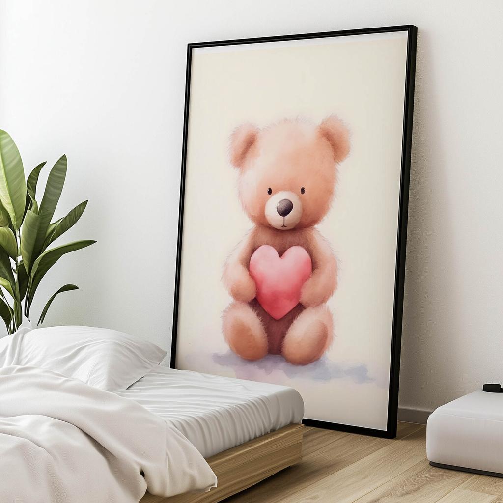 Teddy Bear With A Heart Full Of Love Teddy Bear With A Heart Full Of Love, 70X100 Cm, Dark Brown Wooden Frame, 230 Gsm Matte Paper