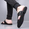 Men Black Leather Slippers Handmade Simple Flats Summer Brown Roman Sandals Open Toe Beach Shoes Plus Size