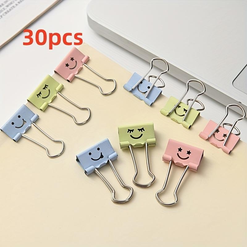

30pcs Colorful 19mm Stainless Steel Binder Clips with Happy Face Durable Metal Structure for Home Office and School Organization