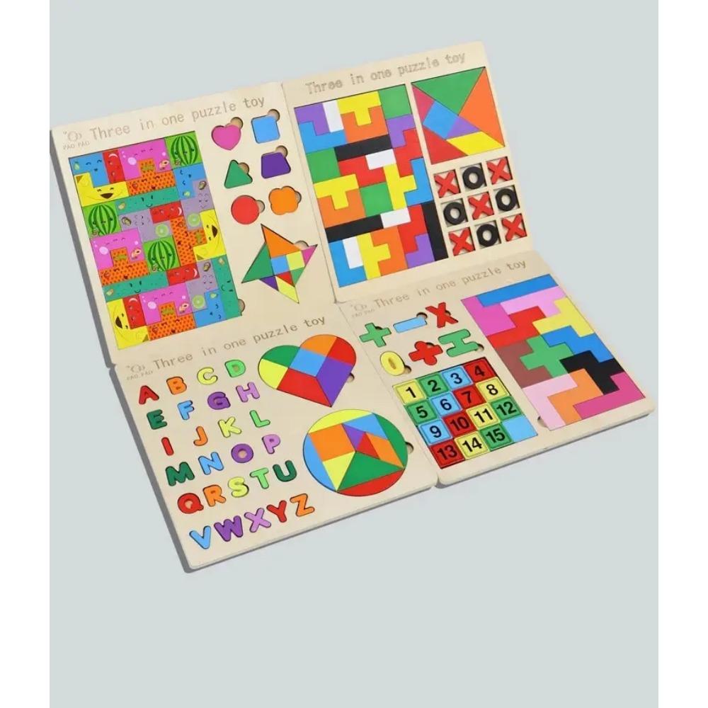 3 In 1 Wooden Puzzle Toy Color Shape Cognition Brain Games for Children Wood Jigsaw Puzzles Toys Tangrams for Children Kids