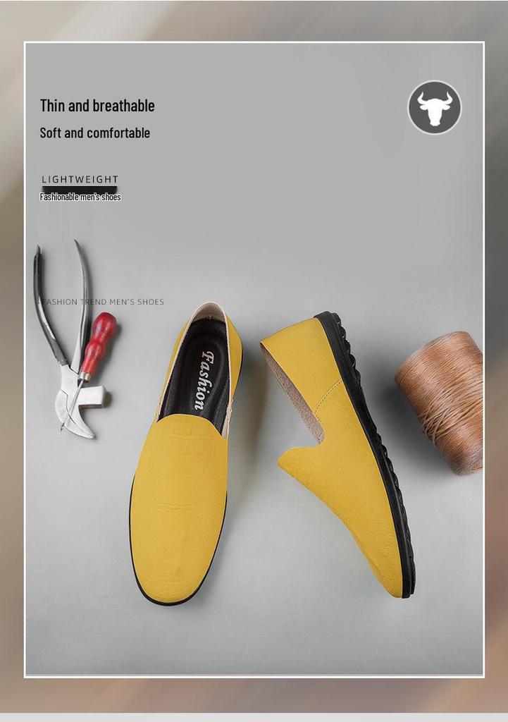 Men's Summer 2024 Soft Leather Loafers - Single Layer, Flat Bottom, Casual Slip-on Driving Shoes