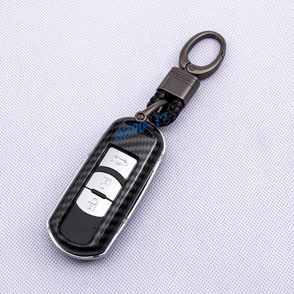 Carbon Fiber Car Key Case Cover Fob Chain Ring  For Mazda 2 3 6 Cx-3 Cx3 Cx-5 Cx5 Cx-9 Cx9 Mx-5 Mx5 Accessories