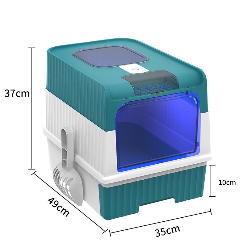 Cat Litter Box with UV Sterilization Lights Large Capacity Fully Enclosed Cat Toliet Litter Pan Anti-Splashing Kitten Bedpan