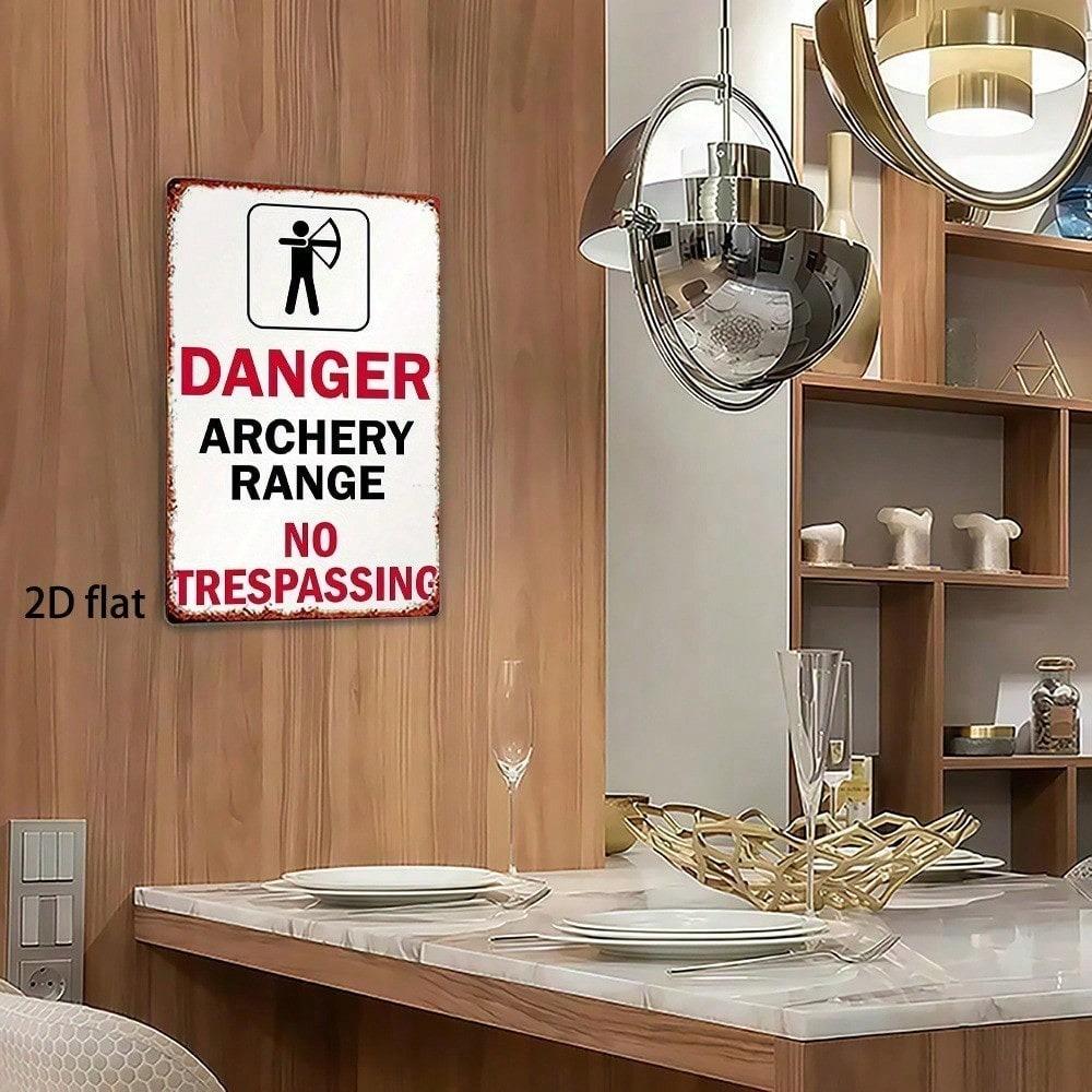 Vintage Archery Danger Sign, 8x12 Inch Iron Plaque, Humorous 2D Wall Decor Gift