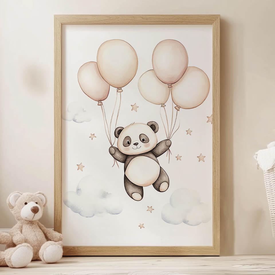 Plakat Uśmiechnięta Panda Z Balonami Plakat Uśmiechnięta Panda Z Balonami, 30X40 Cm, Rama Drewniana Jasny Dąb, Papier Matowy 230 Gsm