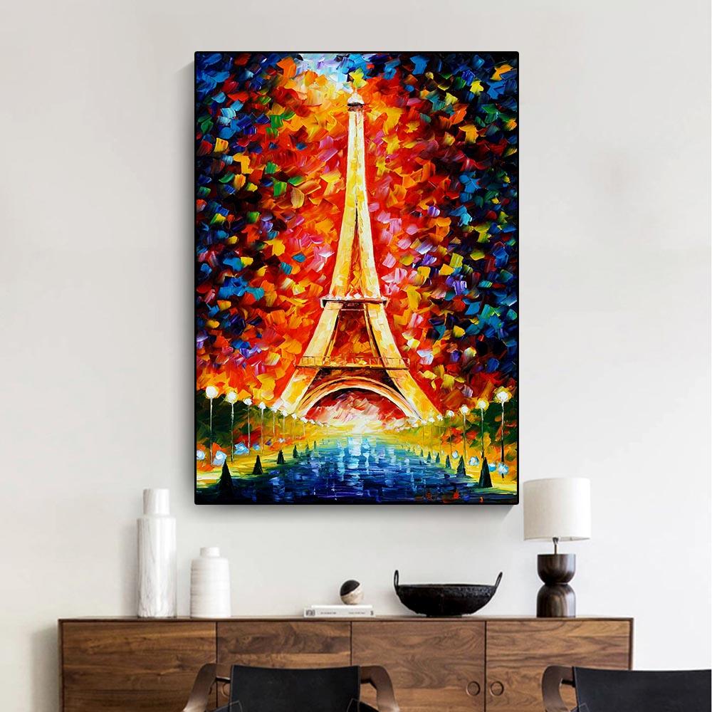 World Famous Street Scenery Canvas s Night Scene Canvas Picture European Oil Print for Living Room Wall Decor