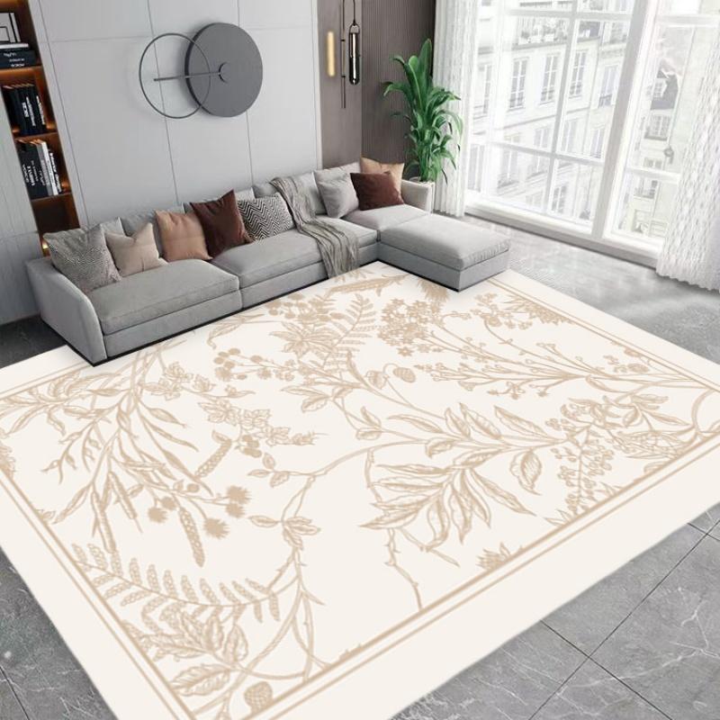 Boho Beige Botanical Sketch Area Rug Non-Slip Floor Mat for Living Room Bedroom Neutral Japandi Home Decor