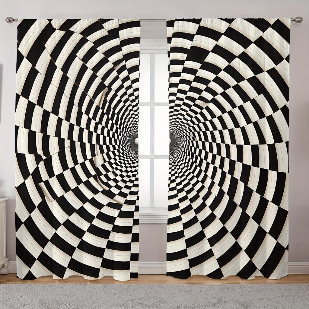 2 Paneele Geometrisches Kariertes Gestreiftes Druck Vorhänge für Schlafzimmer Wohnzimmer Bodenlanges Fenster Küche Jalousien Drapierung cortians