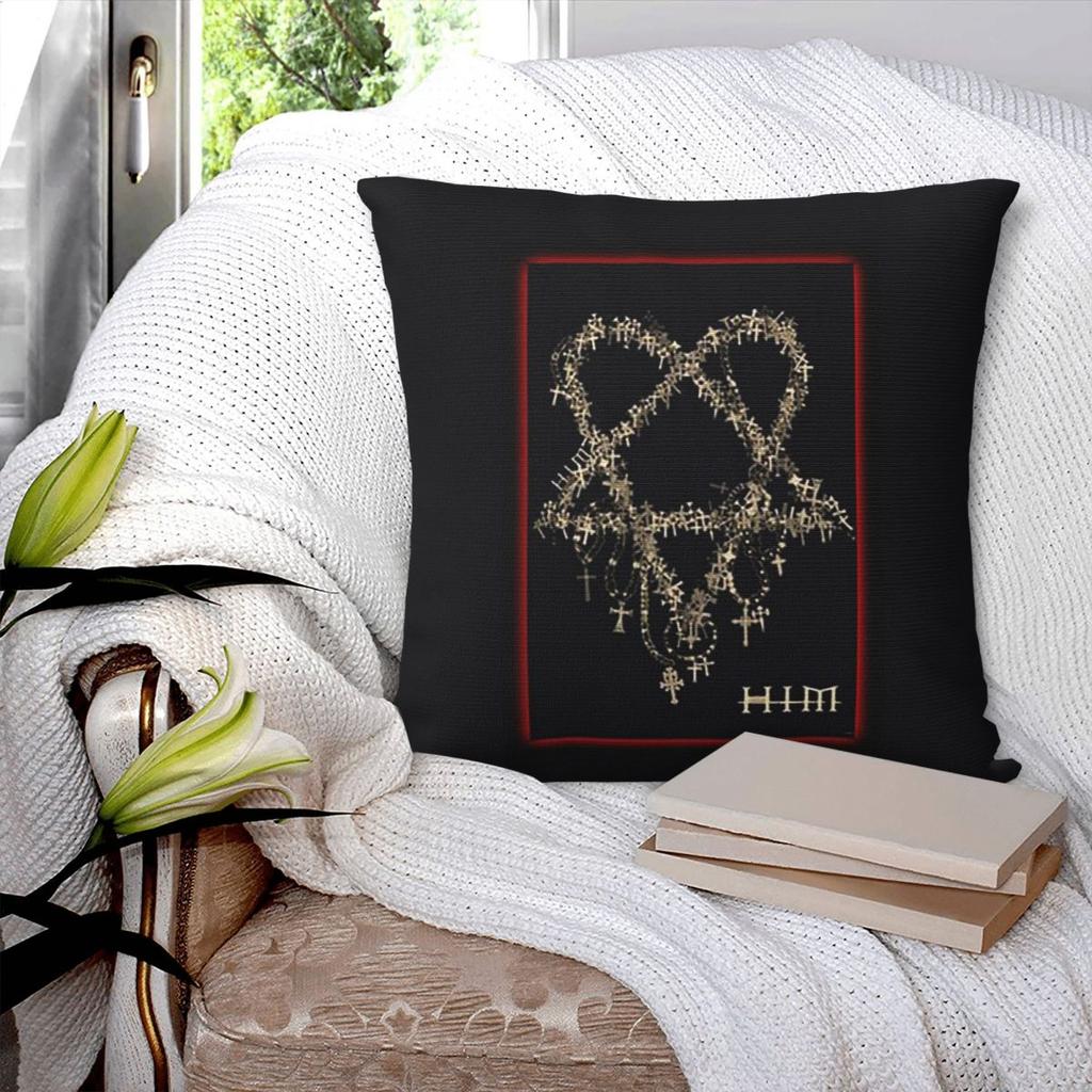 Heartagram Him Music Band Logo Square Pillowcase Pillow Cover Polyester Cushion Decor Comfort Throw Pillow for Home Sofa