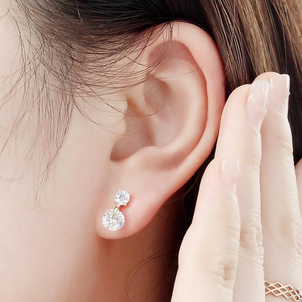 925 silver, gold-plated, diamond cubic silver needle earrings