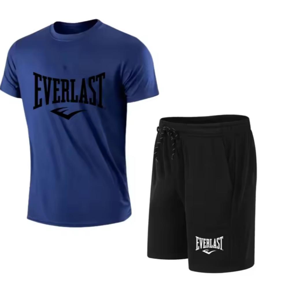 Camiseta masculina + shorts Conjunto de duas peças Casual Respirável Manga Curta Esportes Corrida Fitness Roupas com Estampa de Marca