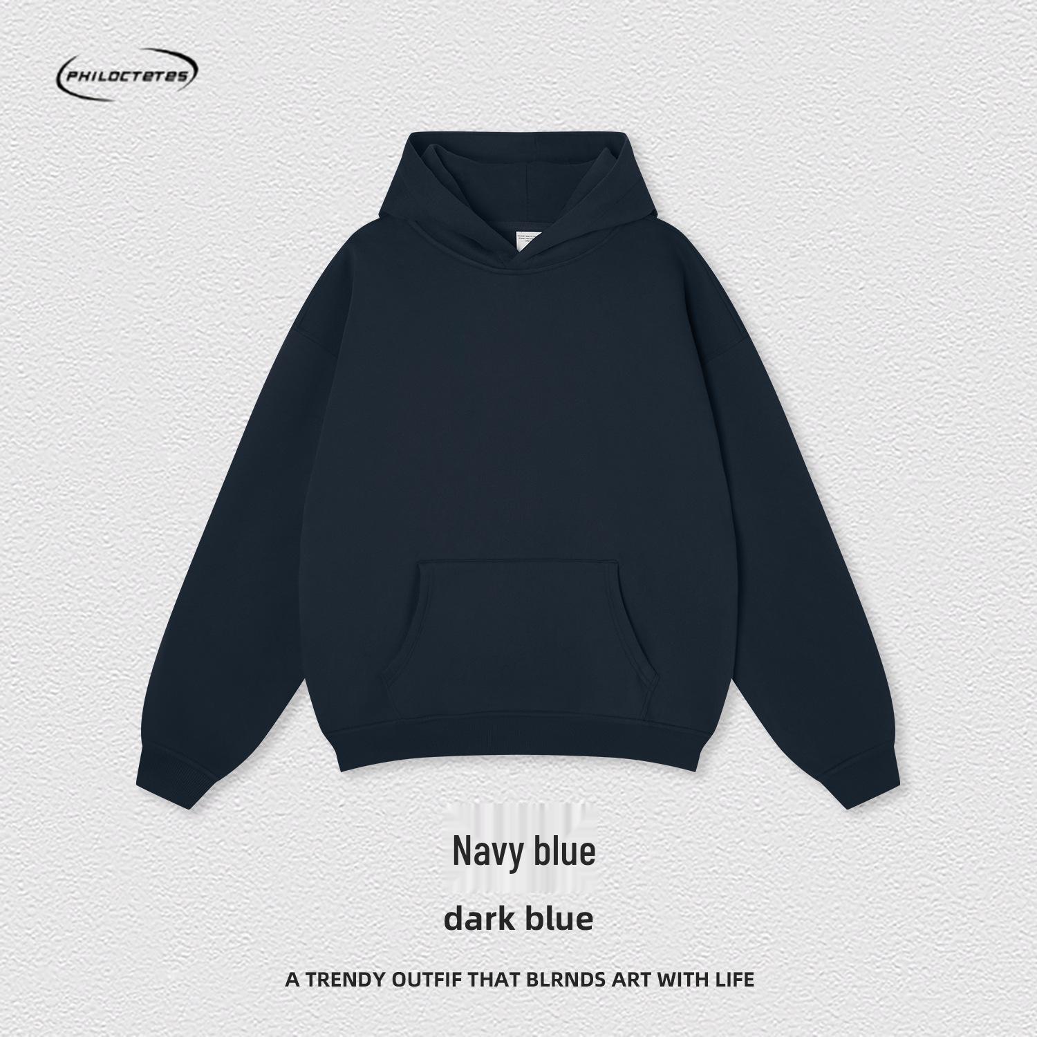 2025 Unisex Heavyweight American Style Fleece-Lined Hoodie - Autumn/Winter Solid Color Loose Fit S