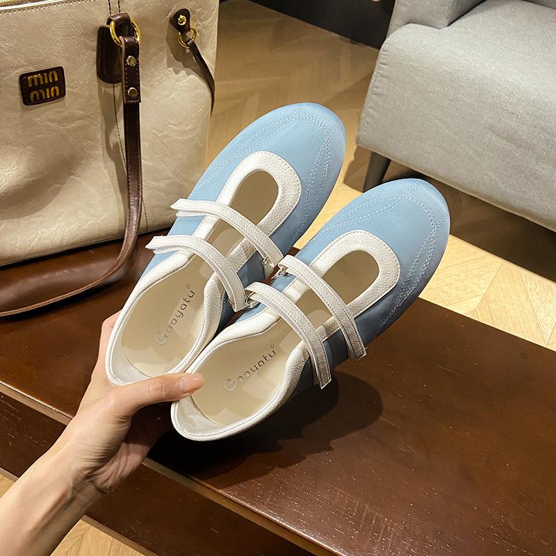 Sheepskin Version of Grape Mother Ballet Style Retro Mary Jane Shoes Flat-bottomed Double Velcro Round Head Lazy Casual Shoes Women