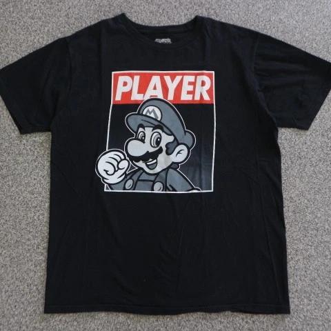 Super Mario Nintendo T-Shirt XL Black Player Graphic Video Game Tee 2XL