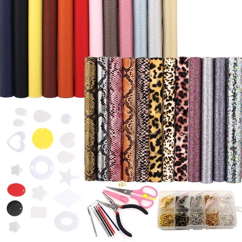 

24pcs Faux Leather Sheets Full Set Leather Earring Making Kit Includes Earring Cut Template Stickers and Tools for Craft 1
