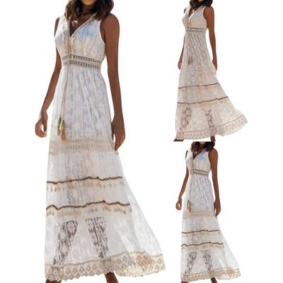 Sommer Temperament Bohemian Langes Kleid frauen Spitze Patchwork Große Saum Kleid