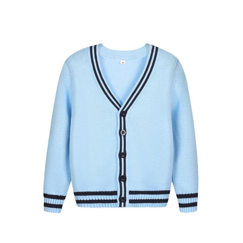 

Детский кардиган из 100% хлопка, свитер для школьной формы на весну/осень – Утепленный вязаный дизайн для мальчиков и девочек. Size 120 (39-48 lbs) светло-синий