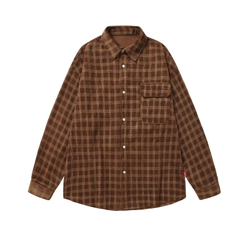 Men's Long Sleeve Corduroy Shirt - Japanese Retro Plaid Jacket for Spring & Autumn