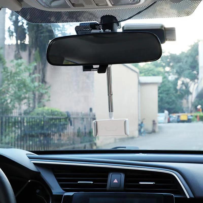 New Car Rearview Mirror Mount Phone Holder GPS Auto Clip 360 Degree Rotatable and Retractable Rearview Mirror Seat Hanging Clip