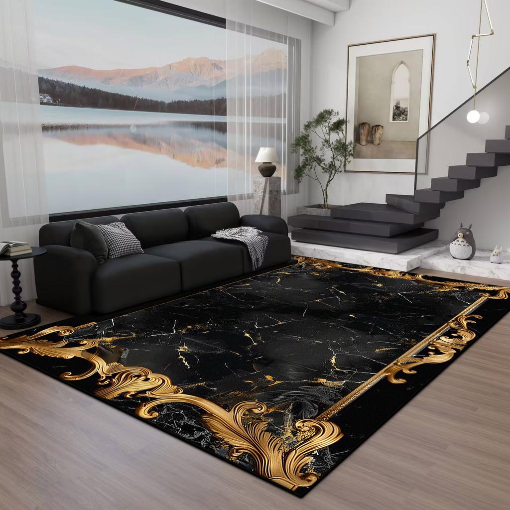 Black Gold Marble CARPET FOR LIVE ROOM Washable Room Decorations Sofa Table Large Area Rugs Non-slip Large Rug Coffee Tables Mat