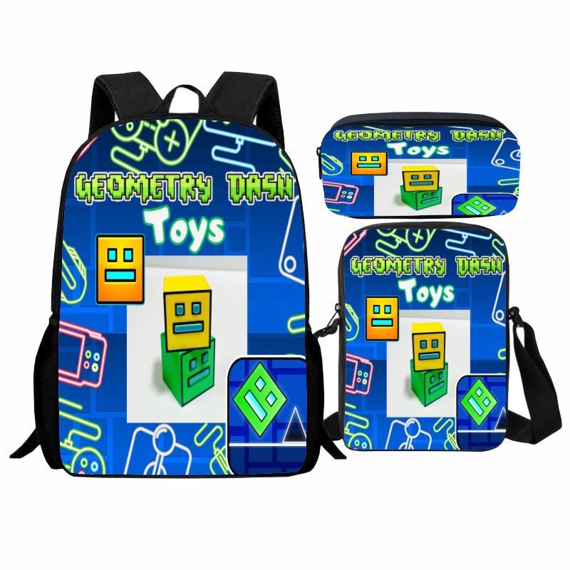 Geometry Dash Student Backpack 3-Piece Set, Geometry Dash Backpack, Shoulder Bag, Pen Bag