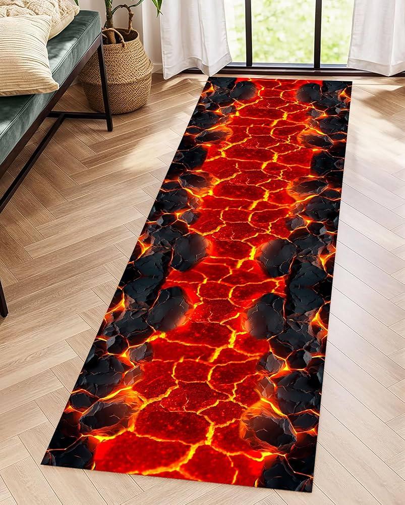 Visual Three-dimensional Crack Hole Runner Rug Hot Magma Pattern Carpet Bedroom Bedside Entrance Door Mat Home Decoration Rug
