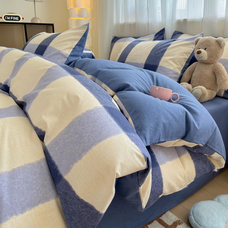 Small Fresh Cotton Four-piece Dormitory Pure Cotton Plaid Three-piece Bed Sheet