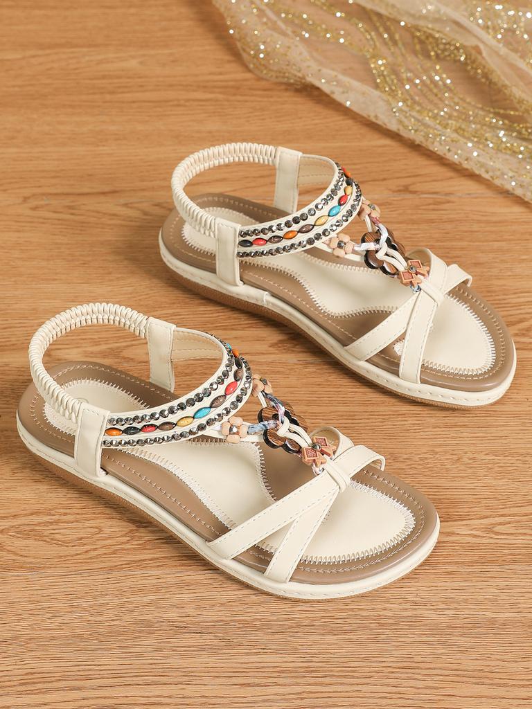 Neue Damenschuhe Böhmische Riemchensandalen Handperlenbesetzte Mode Strandschuhe Damen
