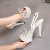 Transparente PVC Plateau Stiletto Sandalen Offene Zehenpartie Knöchelriemen Absätze Strass Sexy Schuhwerk für Abendparty Abschlussball Kleider Sandalen