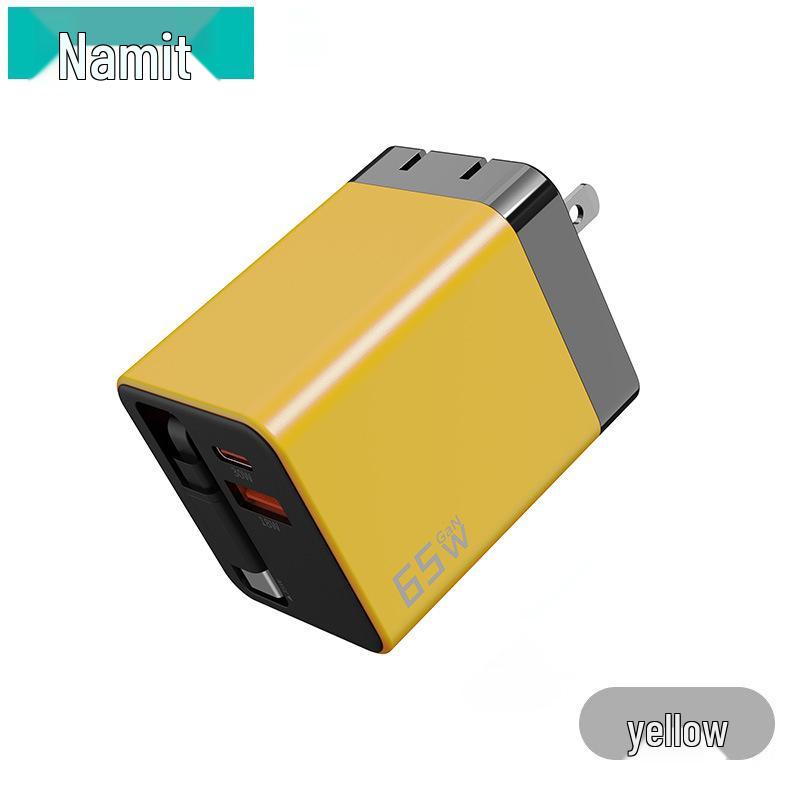 65W Gallium Nitride Charger with Retractable Cable for Apple Fast Charging