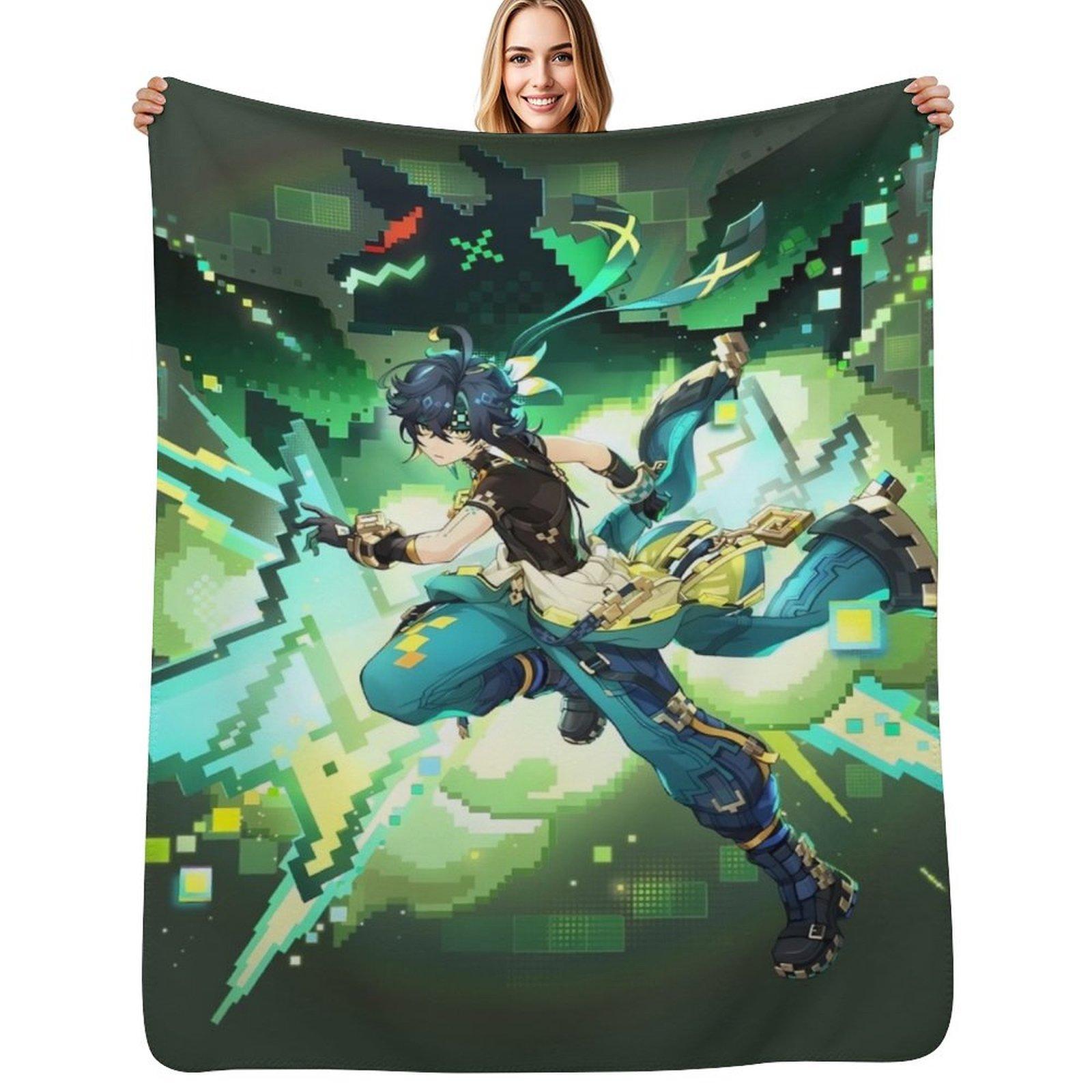 Kinich Genshin Splash Art Throw Blanket Shaggy Soft Plush Plaid Large Winter beds Blankets 30x40in