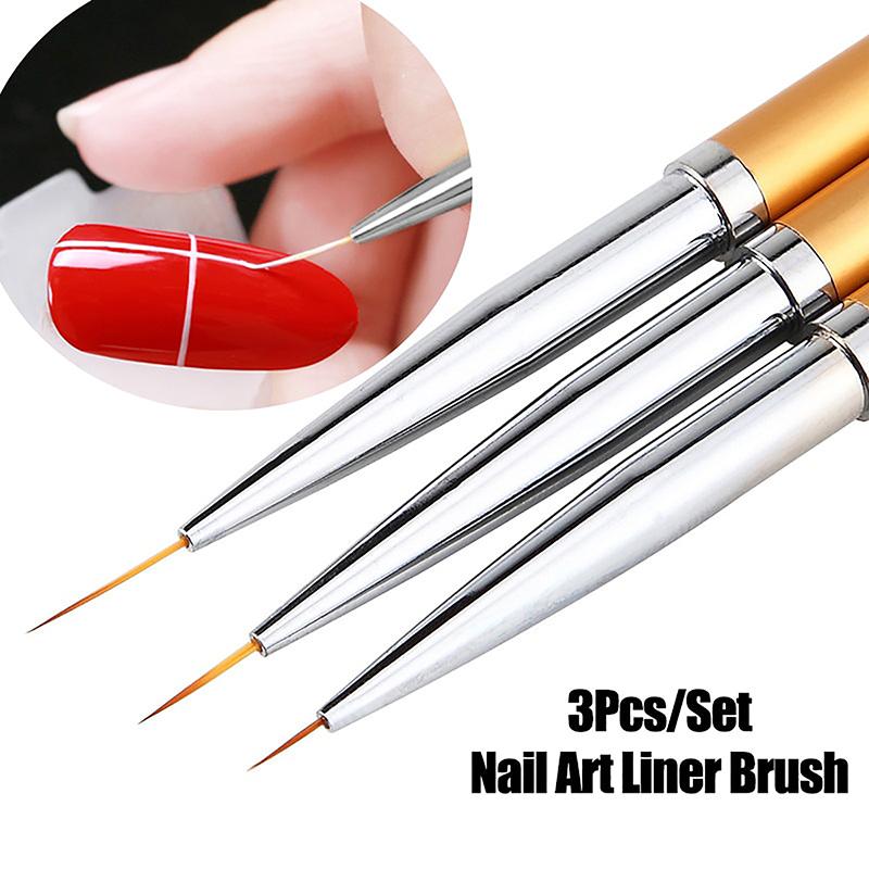 &3Pcs French Stripe Nail Art Liner Brush Set 3D Tips Liner DIY Drawing Pen Uv Gel Brushes Painting Pen Manicure Tools Salon