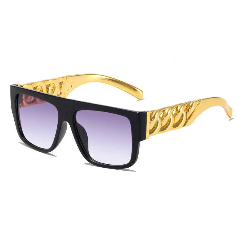 2023 Trendy European & American Oversized Hip Hop Sunglasses with Exaggerated Gold Chain